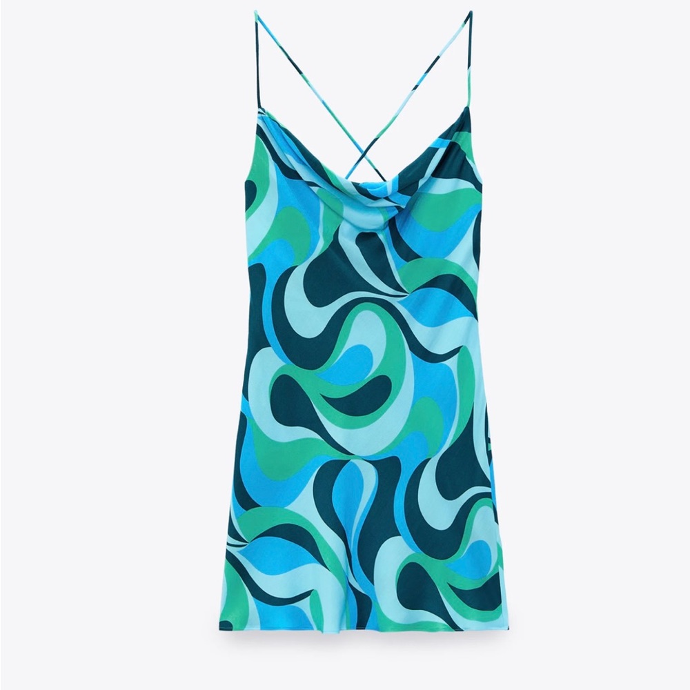 Zara Swirl Printed Blue Slip Dress